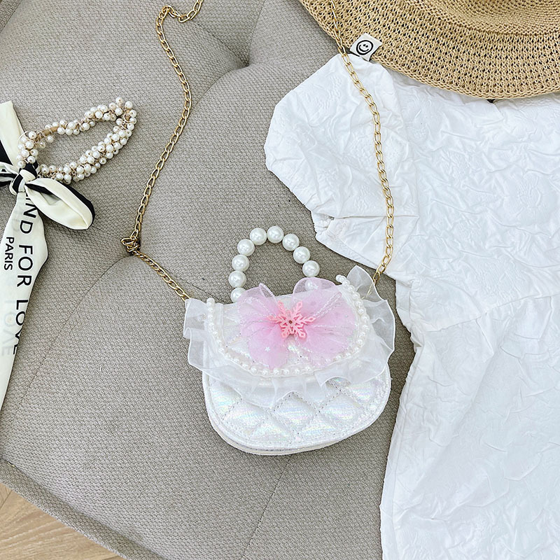 2021 nuevo bolso para niños linda chica de moda princesa occidental mini bolso de hombro de malla bolsa de mensajero de perlas