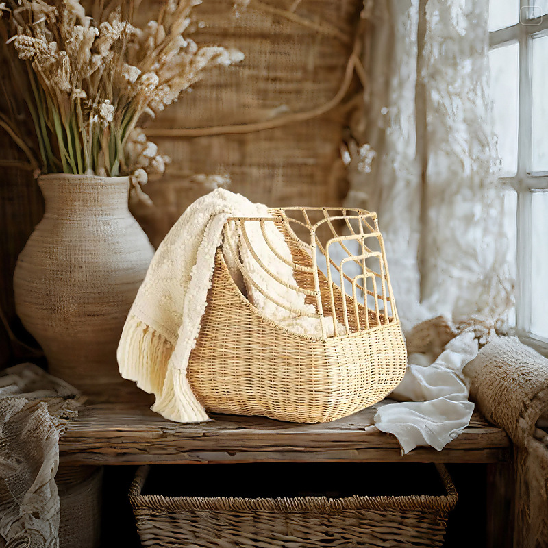 Cesta de almacenamiento para el hogar tejida de ratán al por mayor Cesta de pan francesa Cesta de almacenamiento de barra francesa Cesta de ropa sucia tejida a mano