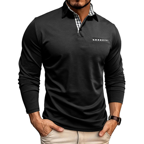 Autumn and winter new arrival European and American men's breathable, cool-feel polo shirt T-shirt, men's long-sleeved