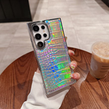 新款鳄鱼纹适用三星s23u手机壳炫彩电镀s24plus跨境皮质保护套