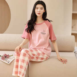 夏天纯棉睡衣女夏全棉短袖长裤薄款家居服可外穿夏季两件套装春秋