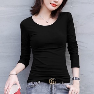 Foreign trade autumn and winter women's solid color long-sleeved T-shirt slim and warm inner round neck top bottoming shirt live source