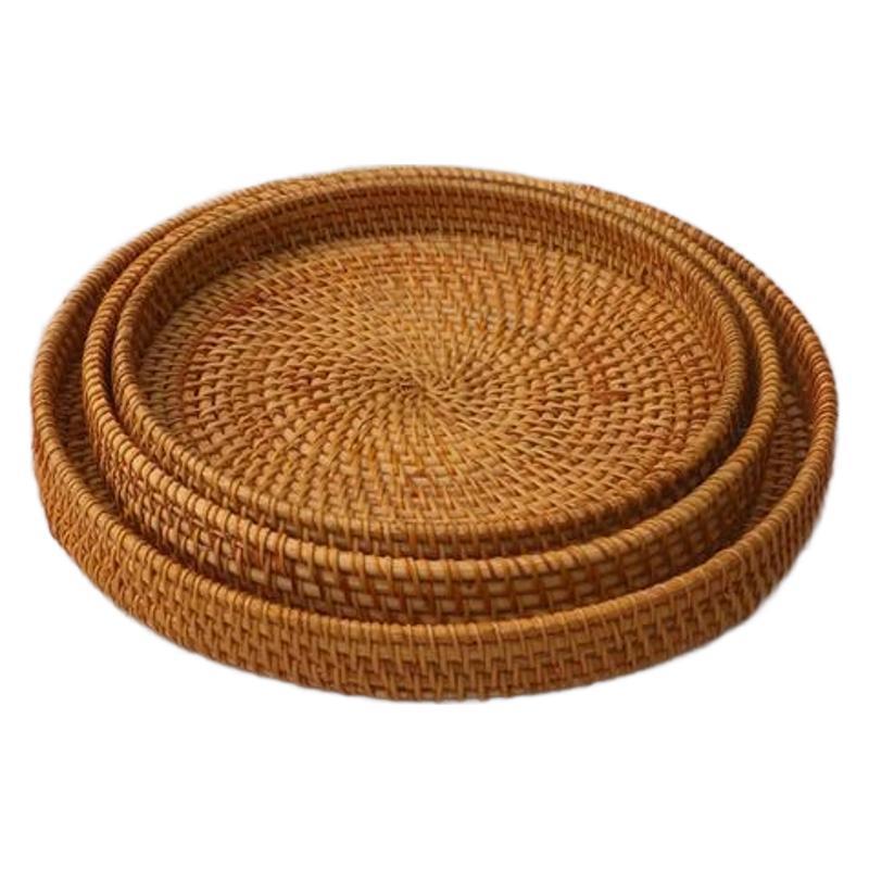 Cesta de frutas de ratán cuidadosamente seleccionada, cesta de pan japonesa tejida a mano, cesta para bollos al vapor, cesta de almacenamiento para el hogar, bandeja redonda