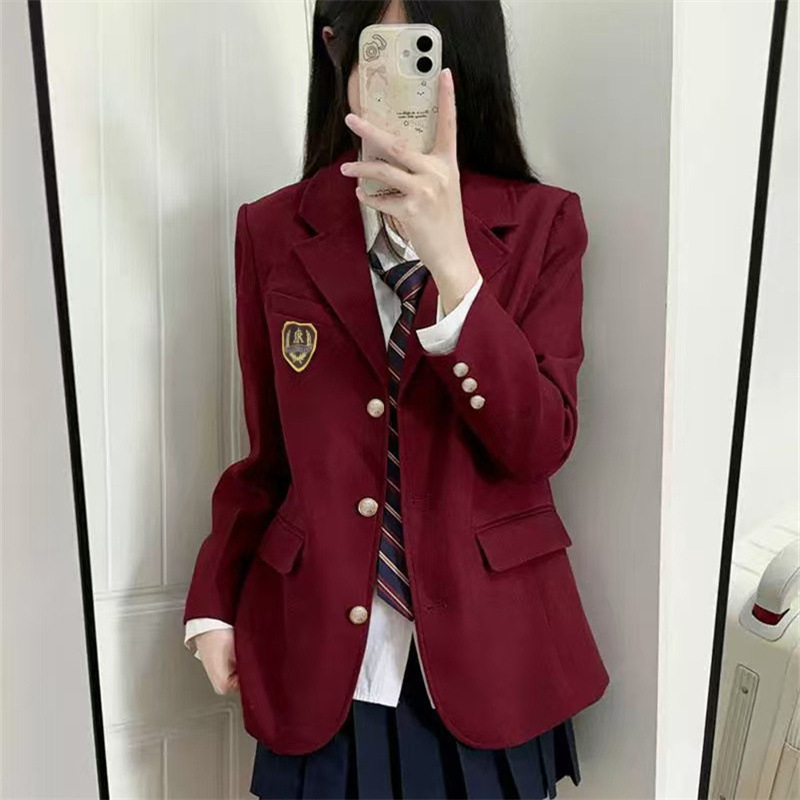 Burgundy Jk Uniform Academy Blazer Authentic Original Japanese Style New Elegant School Uniform Jacket for Women