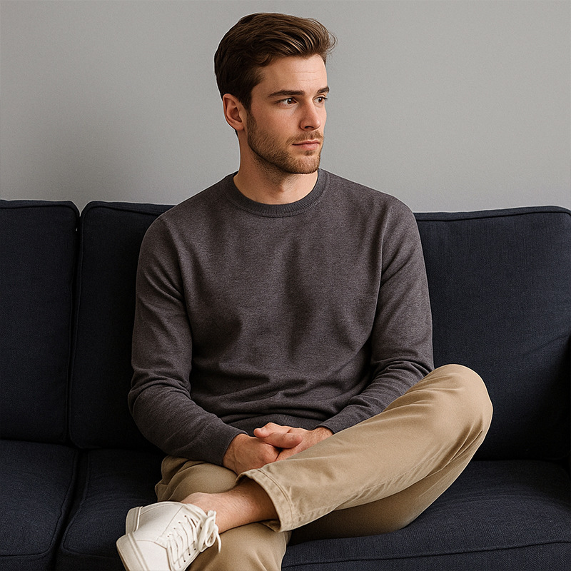 Suéter de lana de cuello redondo de hombre otoño y invierno nuevo estilo perezoso suéter de hombre camisa de punto de color sólido camisa de fondo de moda de hombre