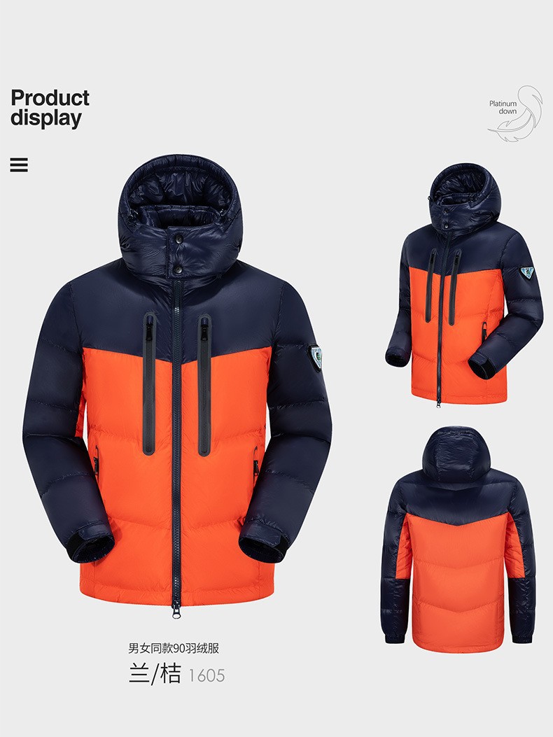 Fabricante de chaquetas de plumón ropa deportiva de esquí y montañismo para hombres y mujeres chaqueta de plumón de pato blanco 90 chaqueta de plumón contra el frío invierno personalizada