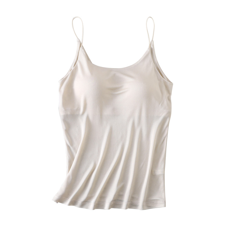 High-End Silk Camisole with Built-In Bra, Breathable Anti-Exposure Long Silk Tank Top