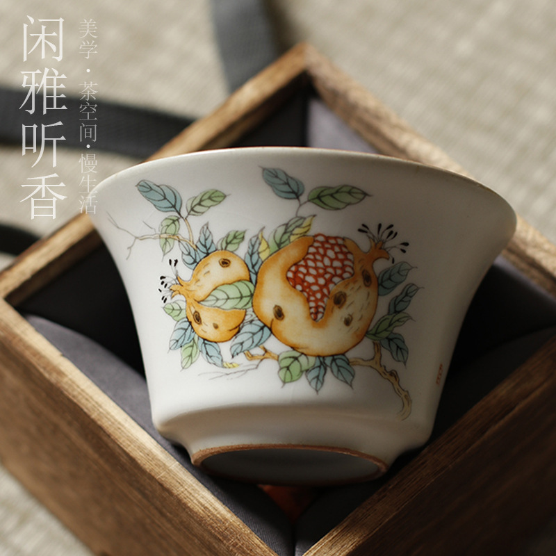 Luna blanca Ru horno filtro vintage cerámica Kung Fu juego de té con té japonés taza de té tazón de tres piezas cubierta tazón