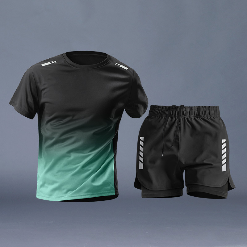 Ropa de fitness para hombres entrenamiento de atletismo de maratón de verano pantalones cortos de mangas cortas equipos especiales de secado rápido