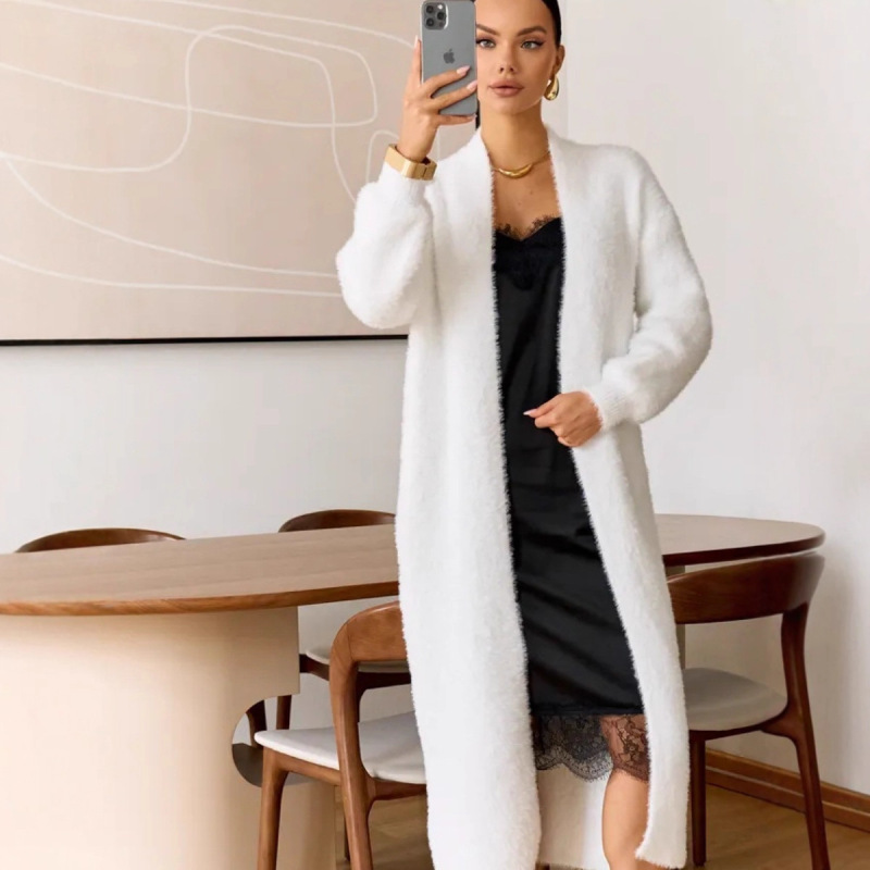 Imitation Mink Fur Sweater Jacket for Women in Autumn and Winter Hot Style Soft and Waxy White Long Lazy Furry Thick Fur Cardigan