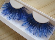 YM35寶藍天然寶藍色羽毛個性誇張假睫毛舞台化妝舞會彩妝造