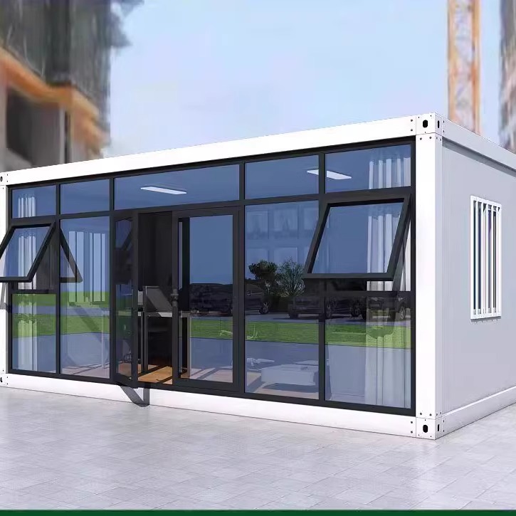 Casa móvil de contenedores, pared cortina de vidrio, oficina residencial, caja de salida, casa de tablero móvil desmontable de montaje simple