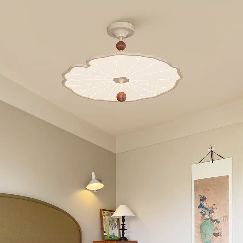 Candelabro de restaurante creativo de hoja de loto francés estilo antiguo, estética de la dinastía Song, platillo volador, mesa de comedor japonesa, barra, isla, lámpara colgante