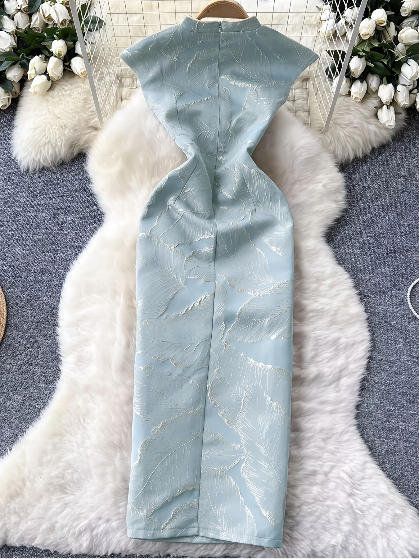 Nuevo elegante cross-border europeo y americano nuevo estilo chino con cara de caballo, cuello de rana, abrazadera de abrazadera, cheongsam, estampado, Jacquard, vestido delgado image 6
