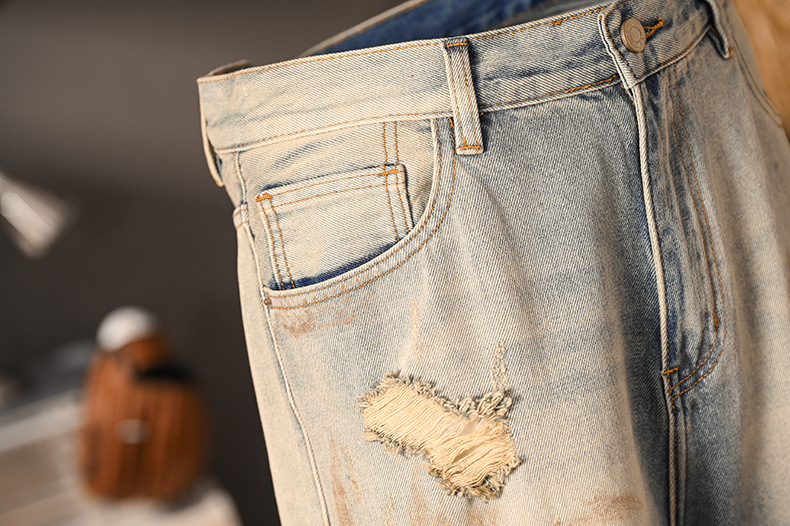 Vintage Denim Jeans For Men Distressed Wide Leg Patchwork Retro_voghion.com