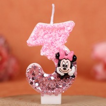 供跨境卡通米妮生日蛋糕生日派对庆生粉色系手工数字亮片蜡烛0-9