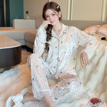 【伊之妍】秋冬新款睡衣女轻奢舒适翻领金钻绒长袖家居服套装可外