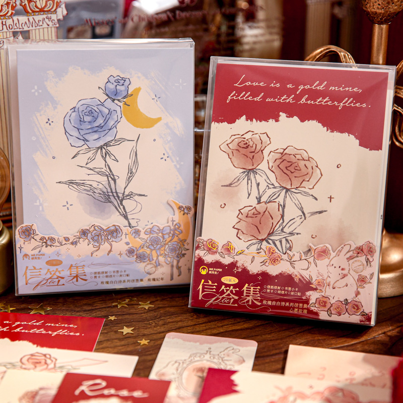 Mr. Paper Wish Rose Letter Collection Rose Confesión Poema Gao Yan Value Letter Sello de papel Material de membrete