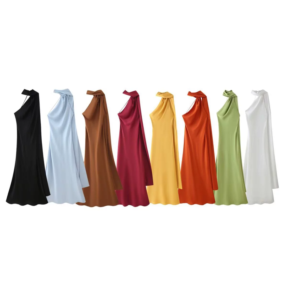 Трансграничная европейская и американская женская одежда AliExpress взрывное шелковое атласное платье с шеей