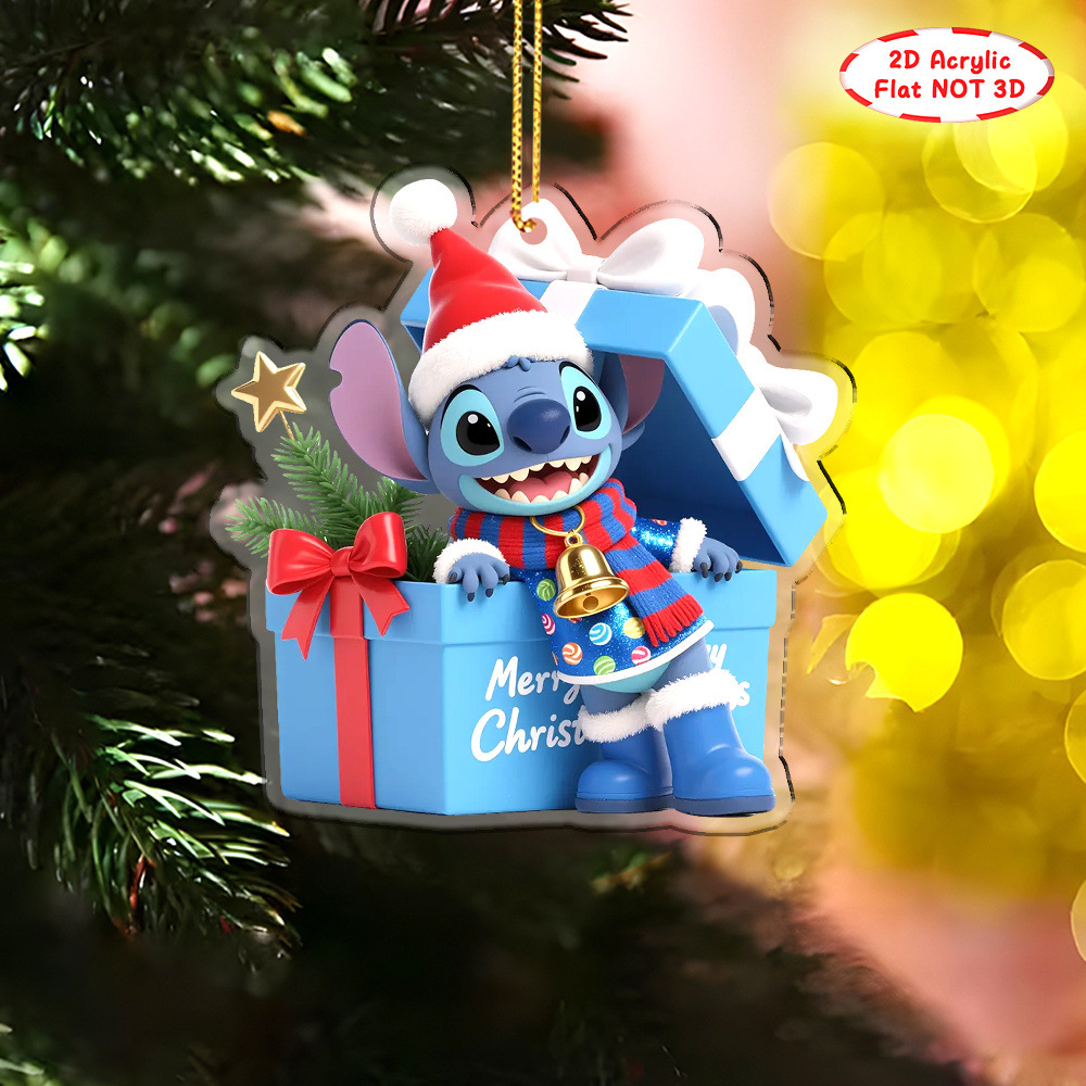 Nuevos productos transfronterizos adorables de Navidad Stitch decoración colgante acrílico plano 2D para regalos de Navidad colgante