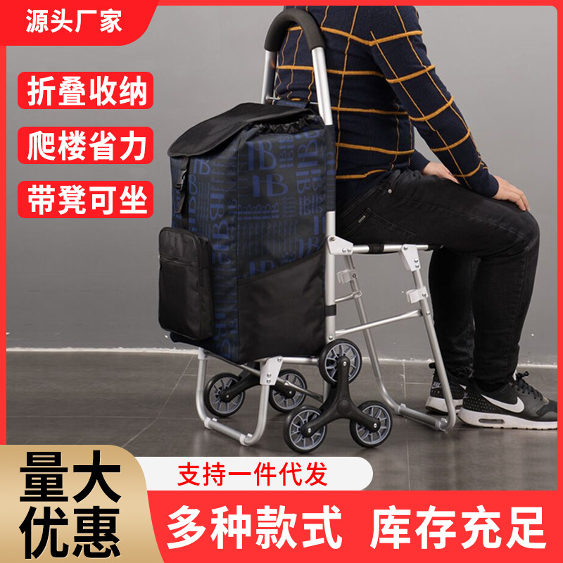 Shopping Cart with Stool, Elderly Hand Push Grocery Cart, Small Pull Cart, Foldableable Trolley, Portable Trailer Shopping Cart with Stool, Elderly Hand Push Grocery Cart, Small Pull Cart, Foldableable Trolley, Portable Trailer