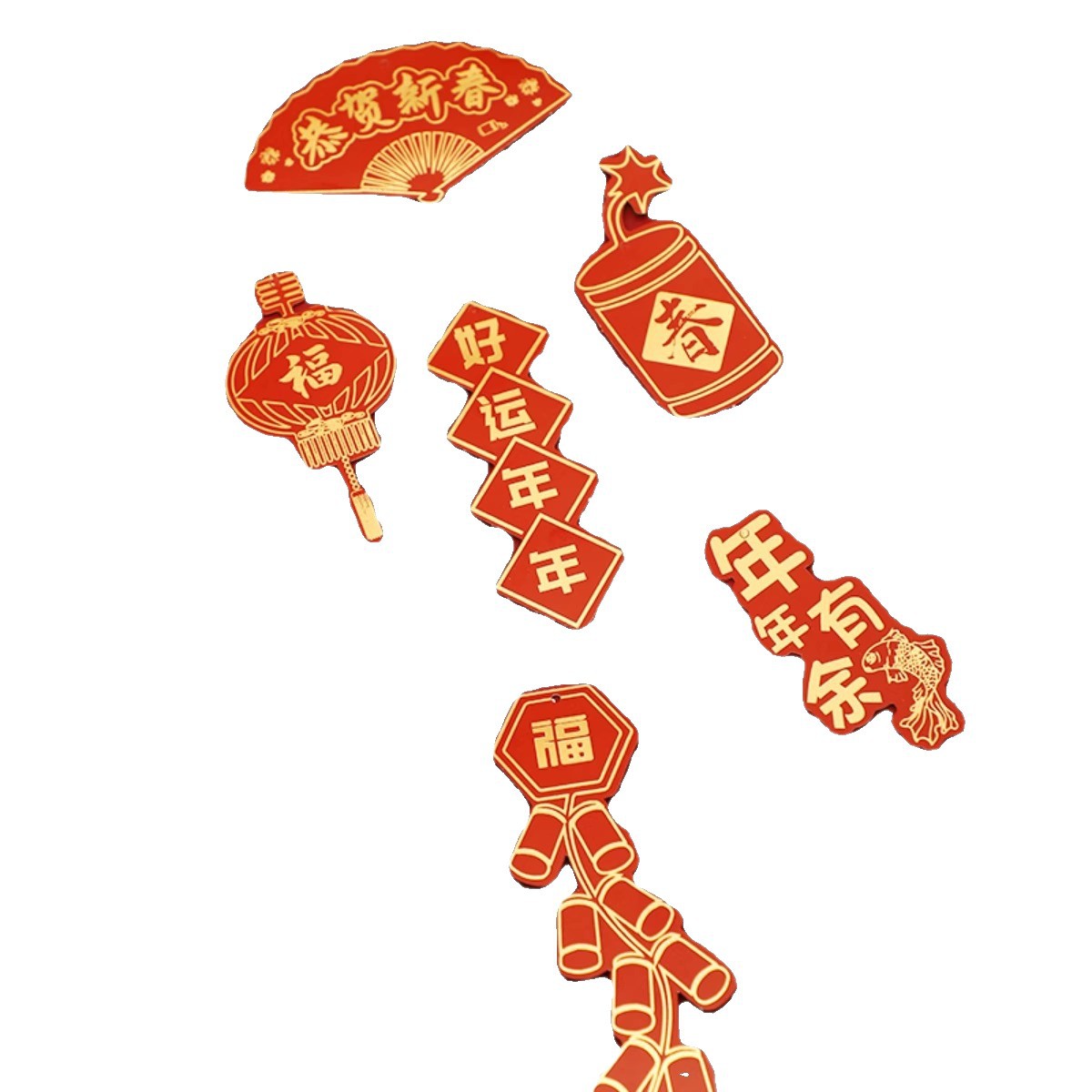 Fiesta de Año Nuevo Colgante de flores Pequeña tarjeta de suspensión Festival de Primavera Año Nuevo Planta verde de sauce plata en maceta Colgante Decoración de bendición Colgante Rojo