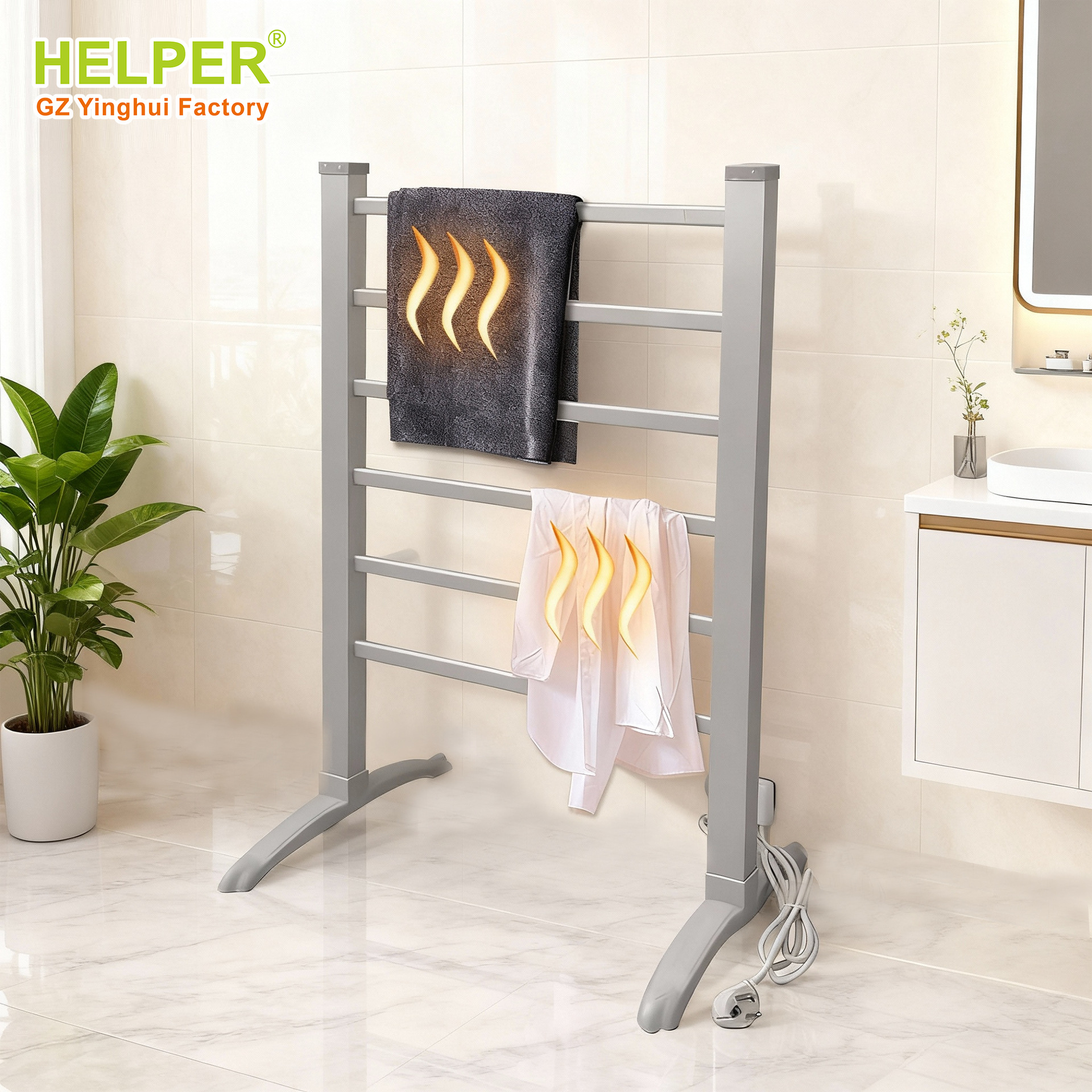 【알루미늄 합금】 전기 옷 건조대 - 바닥/벽걸이 겸용 6단 발열