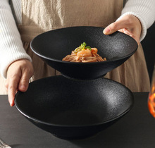 日式拉面碗大号黑色磨砂面碗创意斗笠碗喇叭碗面条碗吃泡面碗陶瓷