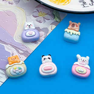 New Resin Painted Cartoon Animal Cake Roll Simulation Bread Method Chicken Hair Rope Water Cup Sticker DIY Resin Accessories