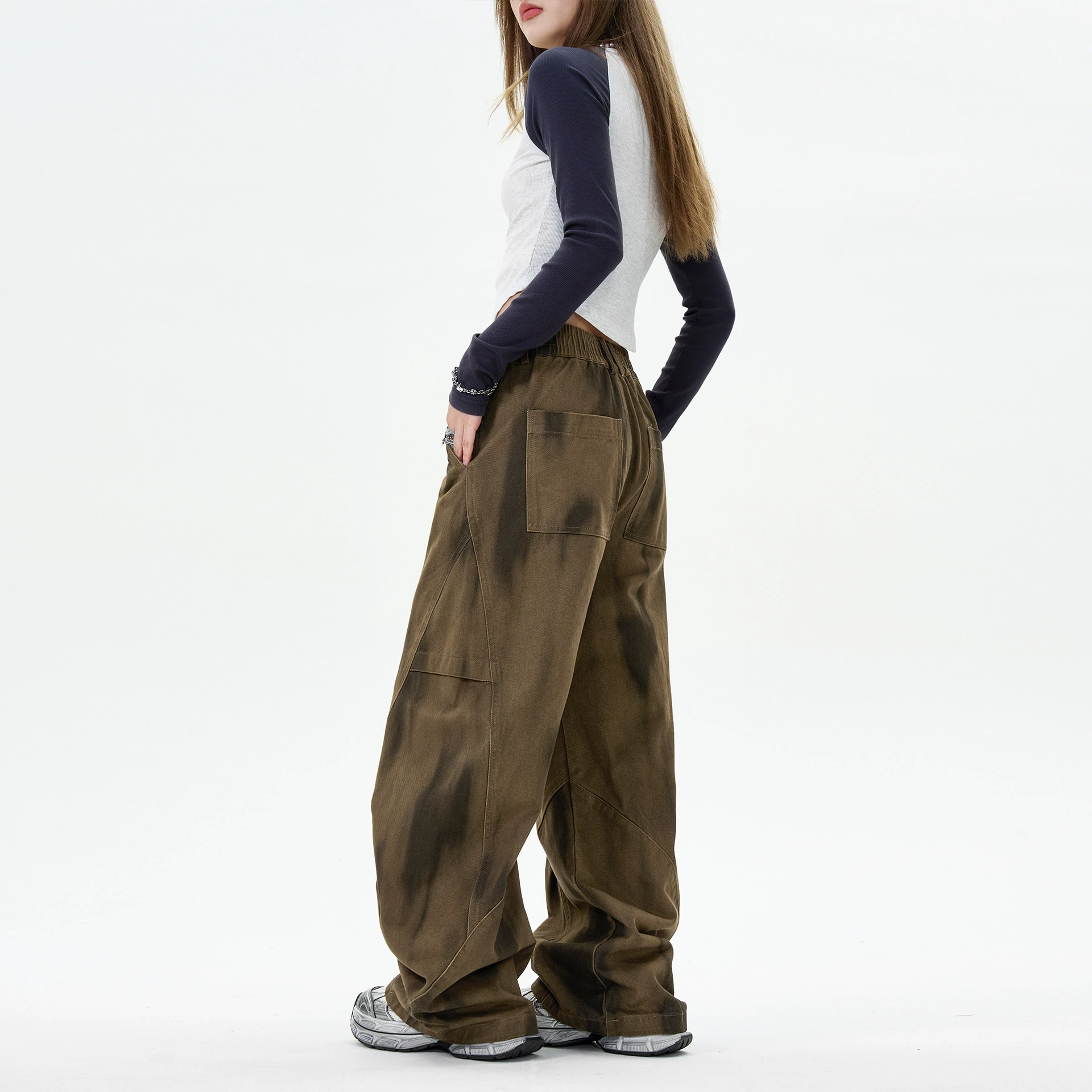 Cotton trousers, gradient, loose straight fit