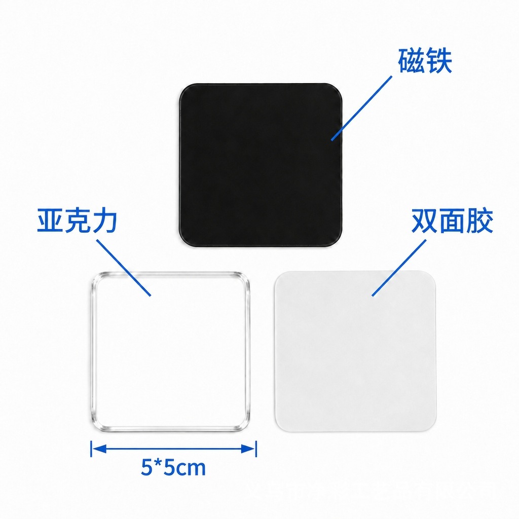 自制diy手工磁吸冰箱贴透明正方形冰箱门磁片亚克力三合一材料包