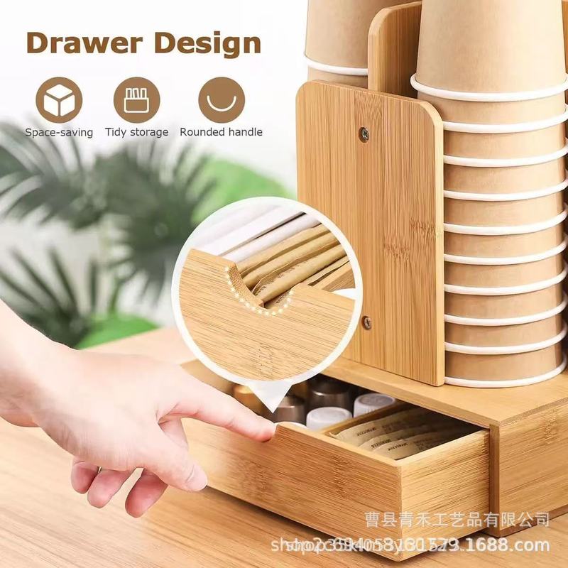 竹製収納ラック、コーヒーカプセル収納ラック、使い捨て紙コップホルダー、カップホルダー、バー無垢材収納ラック|undefined