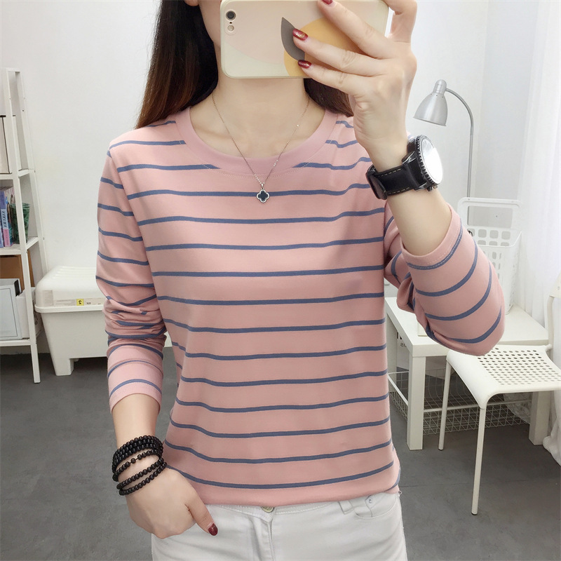 Early Autumn New plus size Loose Cotton Long-sleeved T-shirt Women's Autumn Outfit Striped Base Shirt Weight Clothes Early Autumn New plus size Loose Cotton Long-sleeved T-shirt Women's Autumn Outfit Striped Base Shirt Weight Clothes