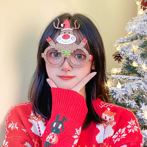 Christmas Reindeer Glasses Children's Frame with Antler Decoration Christmas Tree Snowman Internet Celebrity Prop Party Funny Accessory
