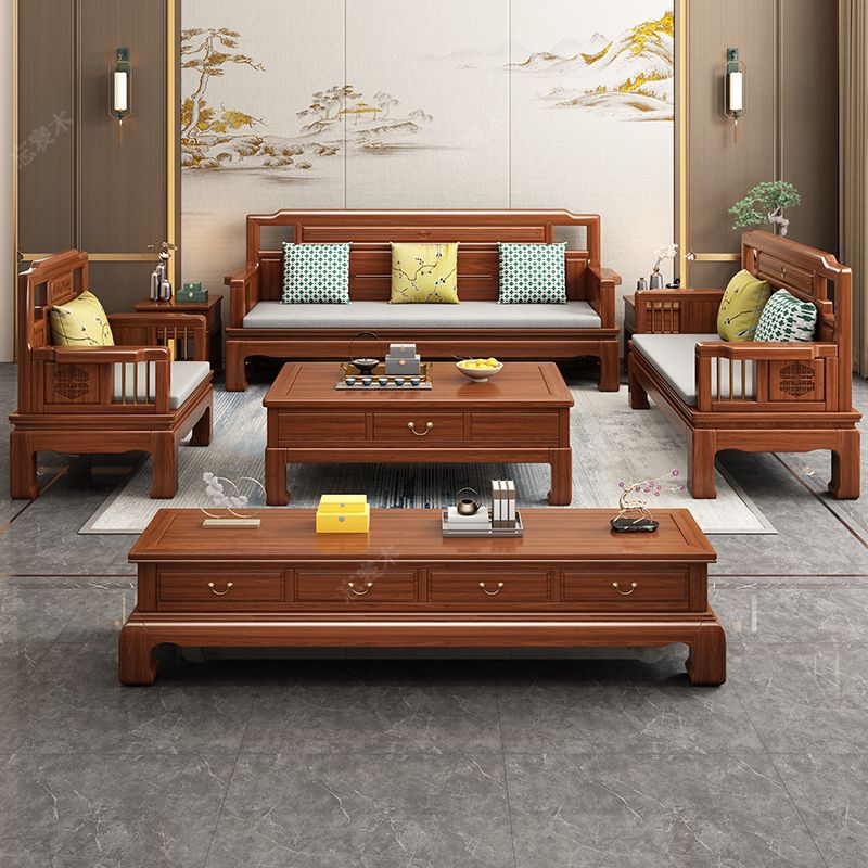 中式家具椅新中式金花梨木实木沙发组合仿古典格木冬夏两用款客厅