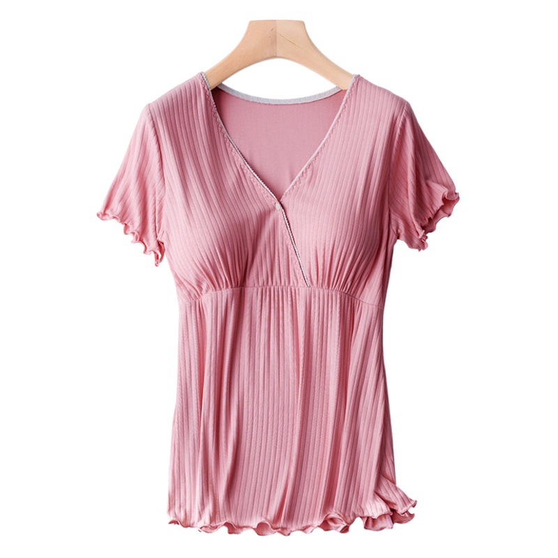 Nursing Wear Nursing Vest Pure Cotton Nursing Clothes Bra-Free Maternity Short-Sleeved T-Shirt Postpartum Summer Outing Confinement