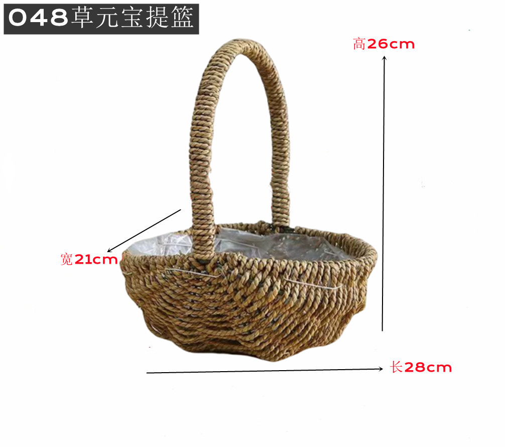 Fabricantes de cestas de flores ovales rectas de paja hechas a mano en stock al por mayor cestas de flores de paja portátiles decoración de viento pastoral