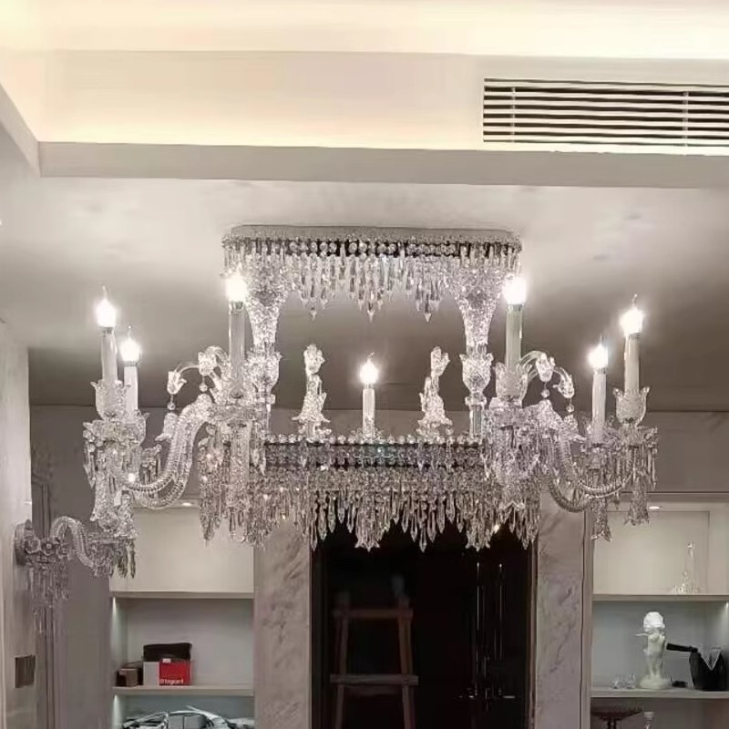 2025 nuevo estilo villa sala de estar comedor isla lámpara de araña rectangular lámpara de cristal lujosa y atmosférica lámpara de tira para comedor.