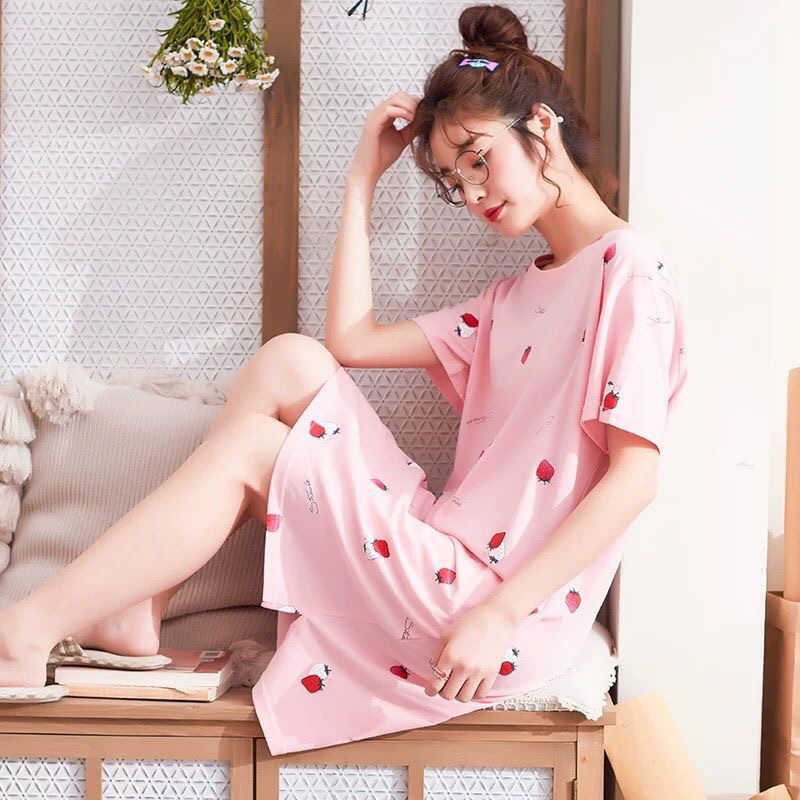 Camisón para mujer, talla grande de verano, pijamas de maternidad para primavera y otoño, nuevo estilo 2024, manga corta, fino, lindo, dibujos animados de verano.