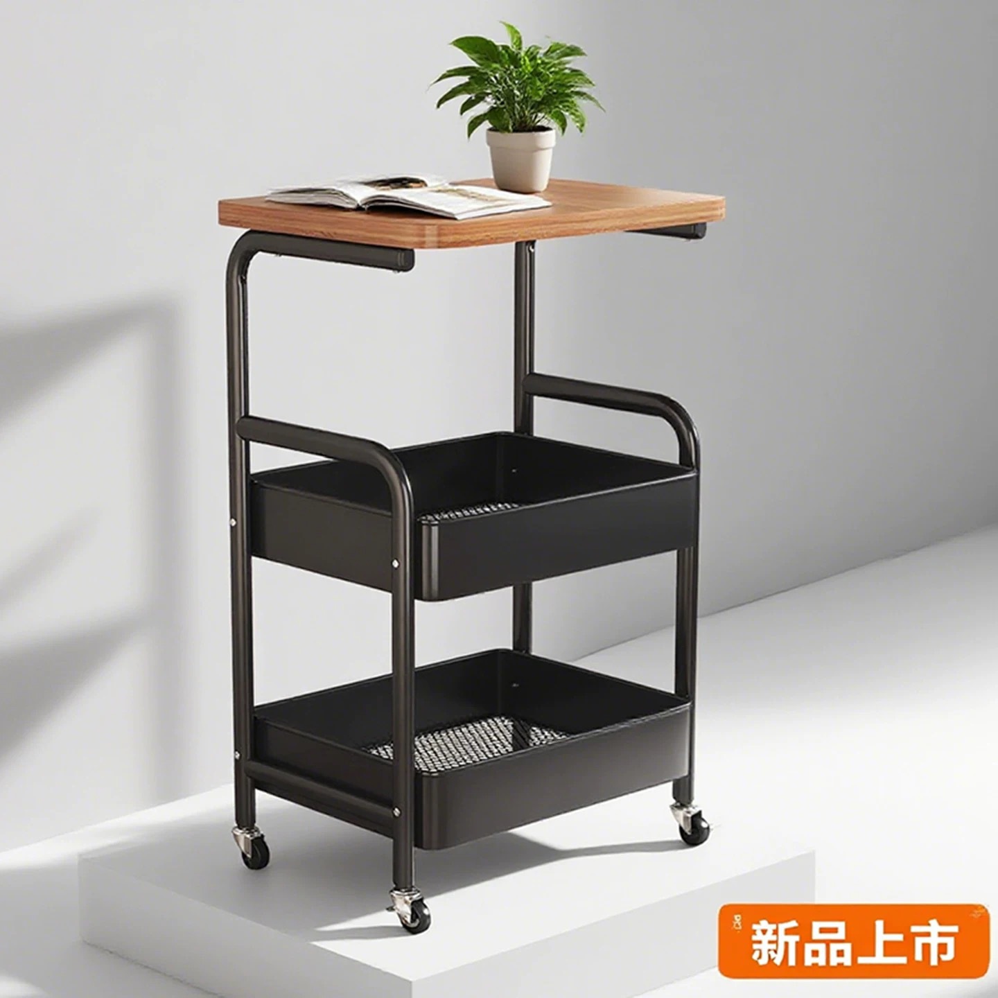 Trolley Storage Rack with Table Board, Removable Snack Storage Rack, Antique Style Living Room Sofa Side Table Storage Rack