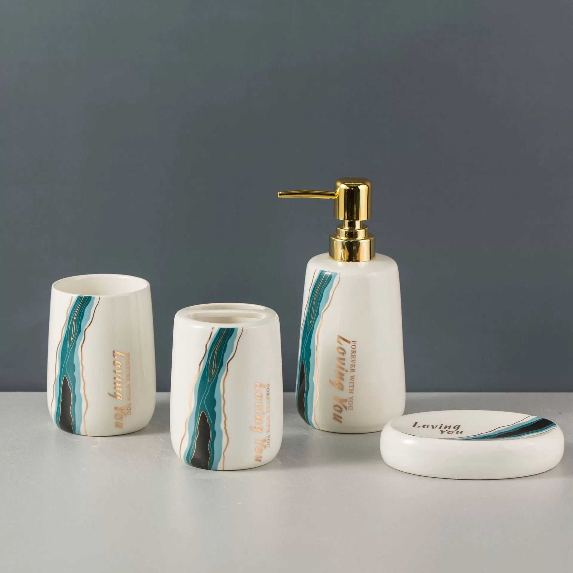 Ceramic set, soap, hygienic container, hand sanitizer, mouthwash, light luxury style, 4 piece set