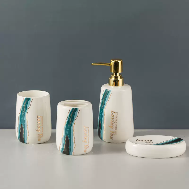 Ceramic set, soap, hygienic container, hand sanitizer, mouthwash, light luxury style, 4 piece set