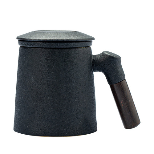 Coarse Ceramic Road Bao Japanese Ceramic Coffee Cup with Lid Filter Office Water Cup Creative Household Tea Cup with Can Spoon 