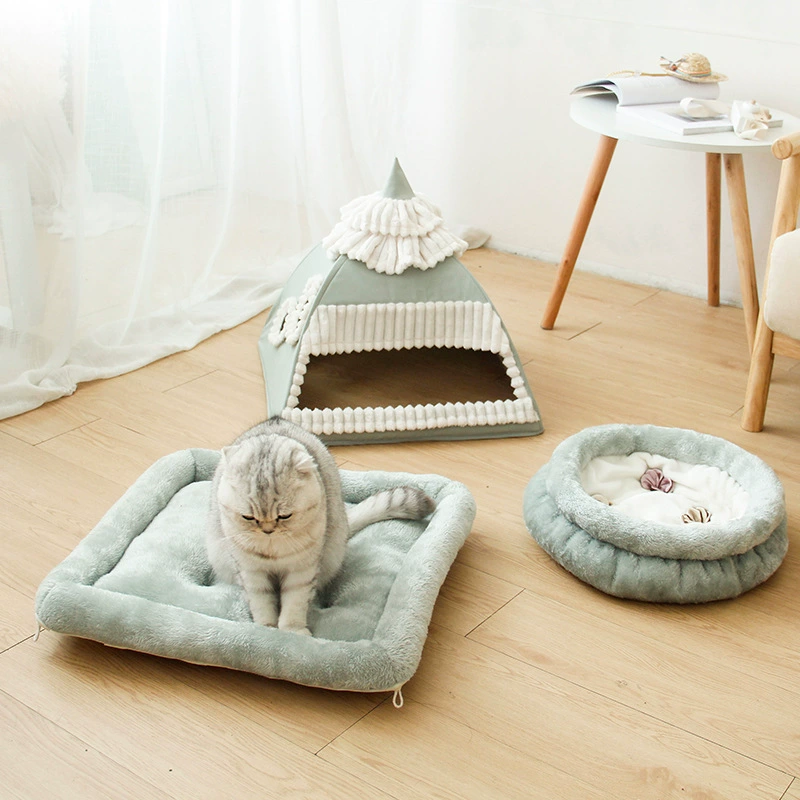 Кошечки Товары для домашних животных Матча Круглая зимняя теплая палатка для кошек Товары для кошек Квадратный трехкомпонентный многоцелевой домик для кошек
