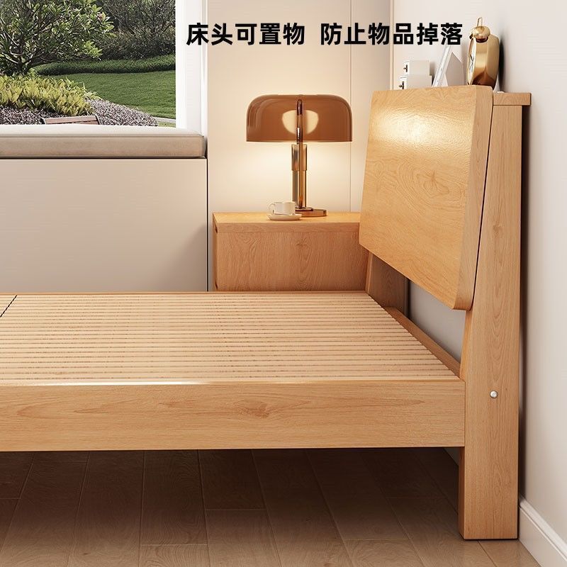 Solid Beech Wood Bed Model Thickened Solid Wood Bed 1.8 Double Single Bed Clearance Tatami Home Durable Bed Frame