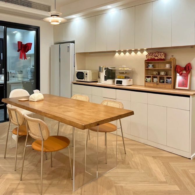 Solid Wood Acrylic Suspended Dining Table and Chairs Small Apartment Log Style Living Room Desk Computer Table Rectangular Dining Table