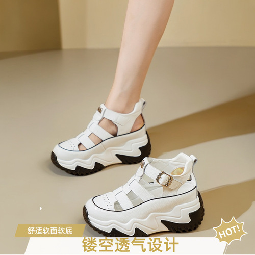 Hollow inner height-enhanced thick-soled sandals for women 2025 summer new versatile trendy small breathable casual women's shoes