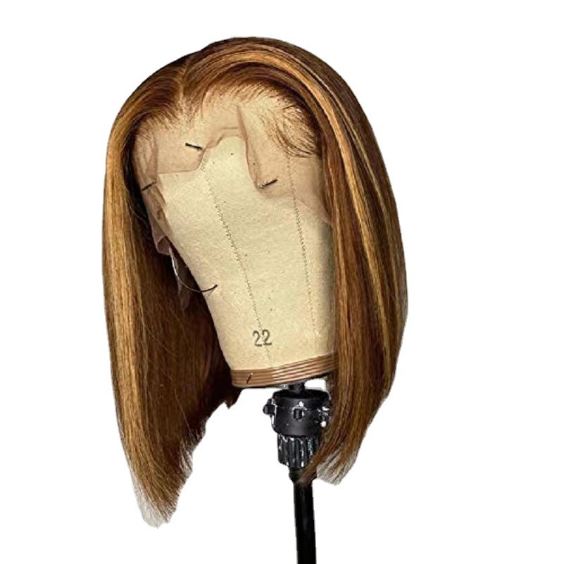 Europeos y estadounidenses pelucas mujeres tiñidas marrón rubio corto recto BoBo wigs transfronterizos solo para el inventario mayorista de fabricantes