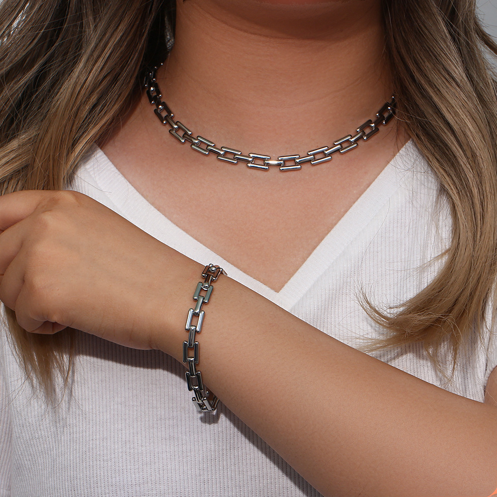 Fashion Geometric Stainless Steel Plating Bracelets Necklace