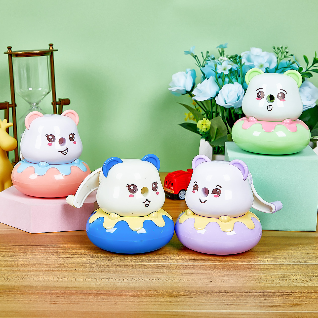 7827 oso donut lápiz sacapuntas automático pluma sacapuntas lindo animal forma gran capacidad rollo pluma